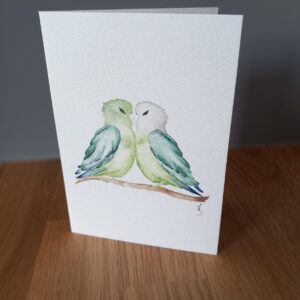 carte aquarelle motif oiseaux, des inséparables, symbole de l'amour