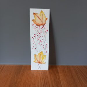 marque-page aquarelle feuilles d'automne et baies rouge